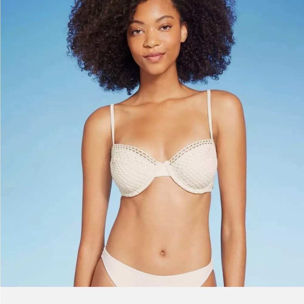 Shade & Shore Cream Crochet Bikini Top and cream bottoms